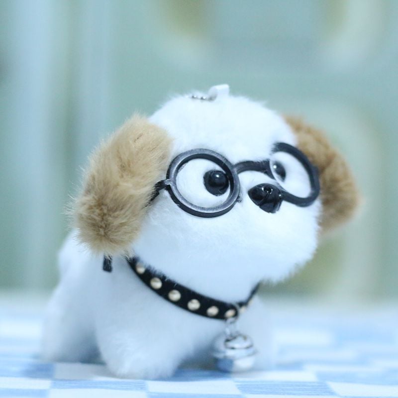 Cute Bell Puppy Plush Toy with Glasses ? Keychain & Bag Pendant