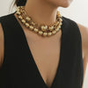 European and American Cross-border Jewelry Creative Punk Style Round Bead Double Layer Overlapping Necklace necklace Exaggerated Metal Chain