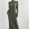 Women's Solid Color Ribbed Round Neck Long Sleeved Straight Tube Dress