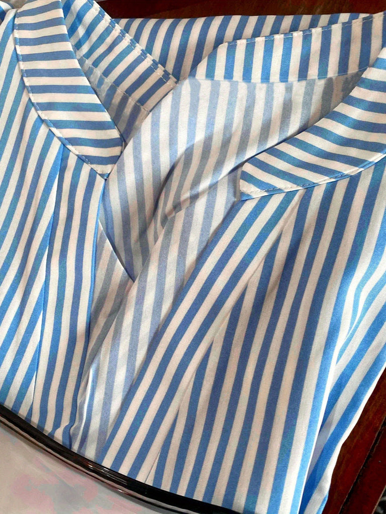 Women's Plus Size Casual Striped Shirt - Summer V-Neck Three-Quarter Sleeve Outdoor Top With Pockets