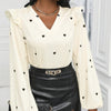 Women's V-neck Heart-shaped Printed Long Sleeved Shirt Top