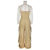 Women's Solid Color Sleeveless Jumpsuit - Wide Leg Romper With Adjustable Hem & 4 Pockets Summer Casual Outfit
