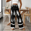 Elegant Women's High-Waisted Wide-Leg Pants With White Geometric Print Fashionable & Casual Summer Trousers