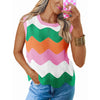 Womens Summer Rainbow Striped Sweater Vest Sleeveless Knit Crew Neck Color Block Going Out Cropped Tank Top