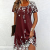 Women's Summer Boho Dress Vintage Floral Print Short Sleeve T-Shirt Sundress Beach Casual Dress