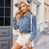 Washed Lace Up Slim Fit Denim Casual Coat Top