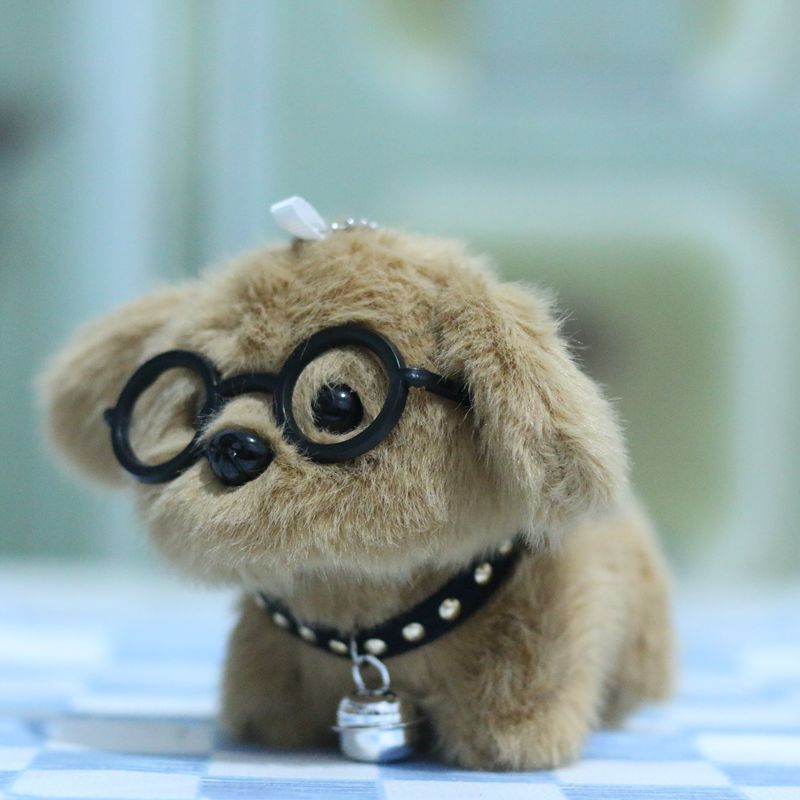 Cute Bell Puppy Plush Toy with Glasses ? Keychain & Bag Pendant