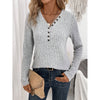 Womens Long Sleeves Ribbed Knit Tunic Shirts V Neck Button Down Slim Fit Blouses Tops