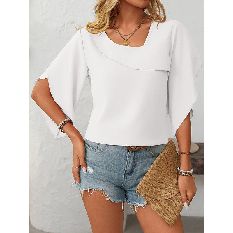 Womens Tops Dressy Casual 3 4 Sleeve Asymmetrical V Neck Work Shirts Blouses