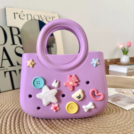 Mini EVA Beach Square Shell Handbag with DIY Hole Pattern