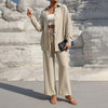 Women's Solid Color Lapel Long Sleeve Pants Set - Button-Up Casual Two-Piece Outfit With Drawstring Waist, Spring&Fall Lounge Wear