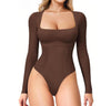 Women's Long Sleeve Square Neck Tummy Shaper Bodysuit Sexy Slimming Elegant Lingerie