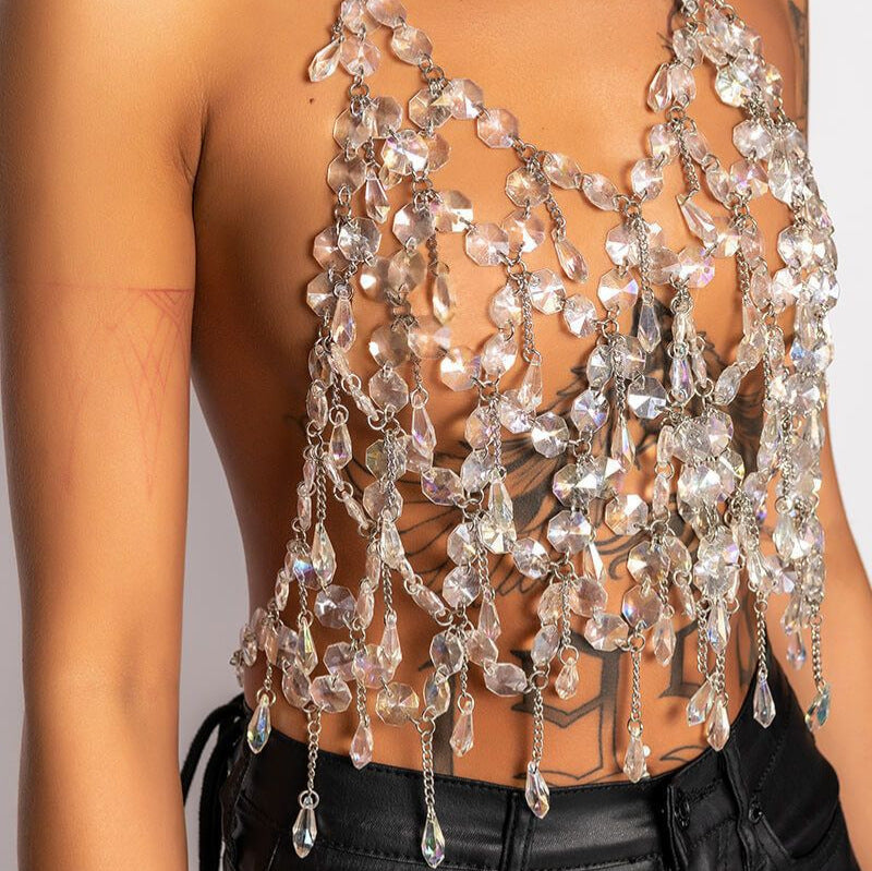 Transparent tassel body chain
