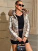 Women's Winter Ultralight Padded Jacket With Hooded Fur Collar Detachable Concealed Zipper Pocket Quilted Padded Jacket